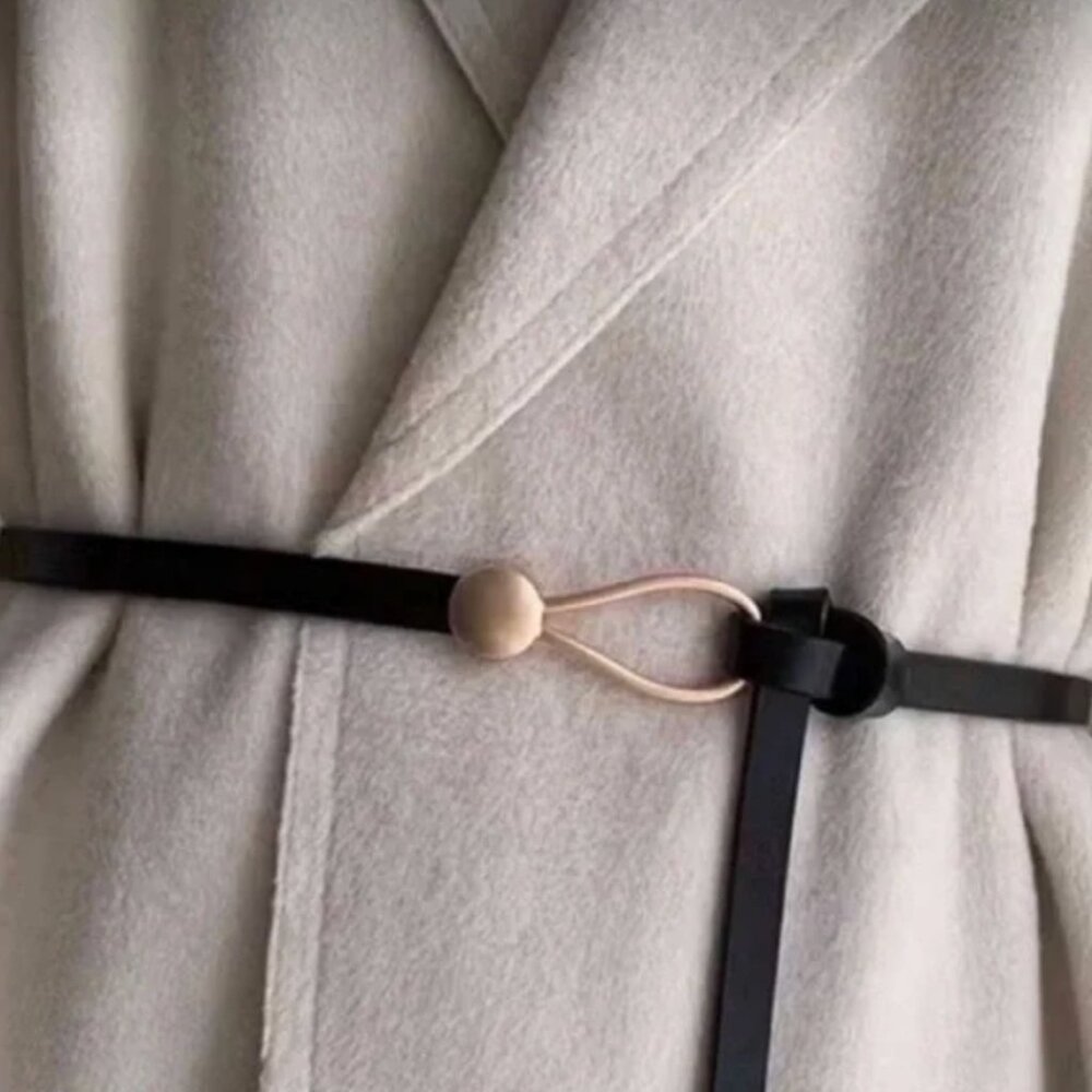 Black Leather Skinny Wrap Belt